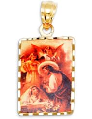 New 14k Yellow Gold Girl First Communion Square Pendant