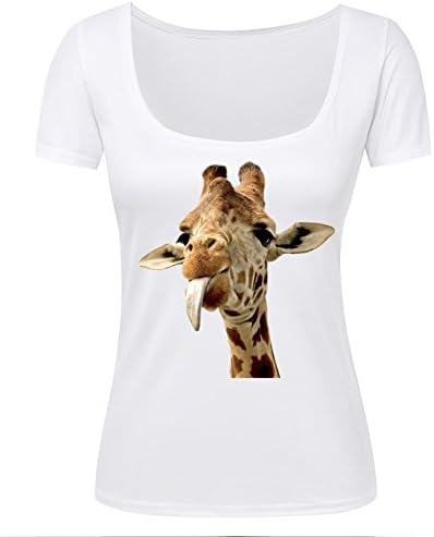 3D Printed Giraffe Women's Deep Cut Scoop Neck T Shirts XXL