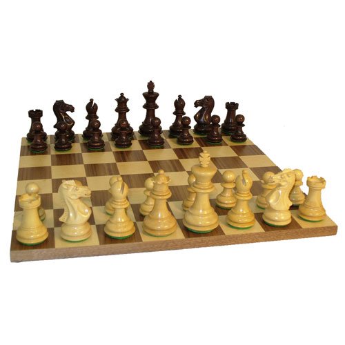 Worldwise Imports Walnut Stained Boxwood Exclusive Chessmen on Walnut Chessboard