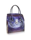L.A.P.A. Violet Croco Stamped Leather Flap Tote Bag