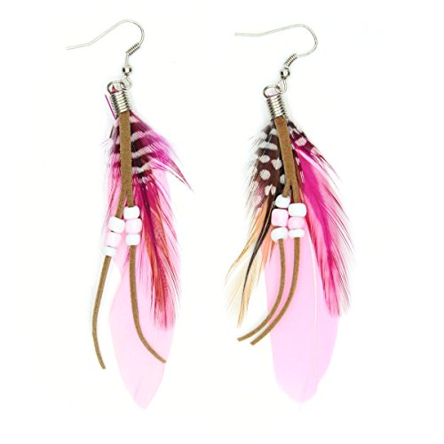 Cute Handmade Natural Goose Feather Earrings,pink