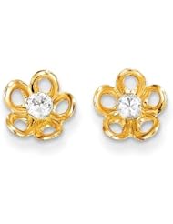MadiK® 14k Yellow Gold Polished Flower w/CZ Post Stud Earrings