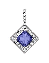 Platinum 5.00x5.00mm Princess Cut Tanzanite and Diamond Pendant