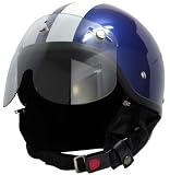 送料無料 バイク用 ヘルメット ◎ハーフシールド付き　コンバット ヘルメット （メタリックブルー）