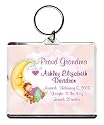 Proud Grandma Too Cute Birth Announcement Photo Key Chain, Personalized, 2.75" x 3.25" Baby in the Moon (Girl)