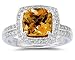 Jewelry : 2.50ct Cushion Cut Citrine & Diamond Ring in 14K White Gold