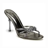 4 Inch Women's Sexy Strappy Sandals Slide With Rhinestones Gold or Pewter