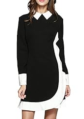 Long Sleeves Spring Fall Winter Colorblocking Polyester Midi Dress 