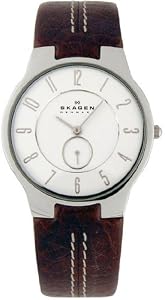 Skagen Slimline Steel Brown Strap Mens Watch 433LSL1