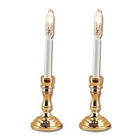 Dollhouse Miniature Pair of Brass Candlesticks with Candles