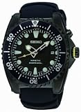 Seiko #SKA427P2 Men's Black IP Kinetic 200m Diver Watch with Rubber Strap (Black Face/Black Bezel)
