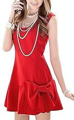 Petite V-neck   Above the Knee Short  Ball Gown Mini Dress  With a Bow(s)