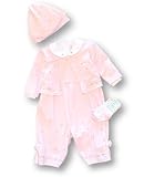 Emile et Rose Velour Embroidered Dungaree Set, Trouser Sets, Baby girl, 0-1 months
