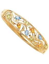 14K Gold Pear-Shaped Faceted Semi-Precious Peridot, Blue Topaz, And Citrine Mosaic Bangle