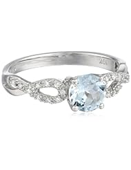 White Gold Diamond (0.1cttw, G-H Color, I1-I2 Clarity) and Aquamarine Fashion Ring, Size 6