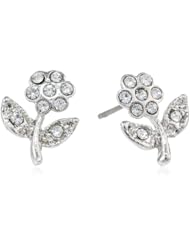 Betsey Johnson "Crystal Rhodium" Crystal Flower and Stem Stud Earrings