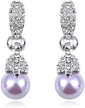 Silvery Tone Pink Faux Pearl Clear Crystal Rhinestone Dangle Drop Earrings