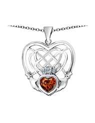 Celtic Love By Kelly (tm) Celtic Knot Irish Heart Claddagh Pendant with Heart Shape Simulated Garnet in 925 Sterling Silver