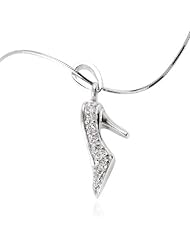 Chuvora Sterling Silver Cubic Zirconia CZ Women High Heel Shoe Pendant Necklace 18