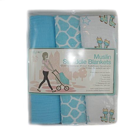 Lollypop Muslin Swaddle Blankets 100% Cotton (Light Blue Giraffe)