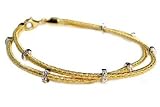 18K Yellow Gold Two-Strand, Hand-Woven Mesh Bracelet, With Pave Set Diamond Roundel Stations. ( GH-Color, SI-Clarity; c.t.tw.0.20 CT ).
