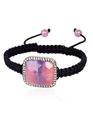 Diamond Pave Multi Sapphire Charm .925 Sterling Silver Macrame Stretch Bracelet