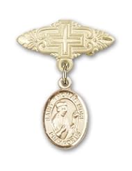 14K Gold Baby Badge with St. Thomas More Charm and Badge Pin with Cross