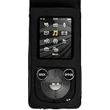 iGadgitz Black Leather Case for Sony Walkman NWZ-E384 with Detachable Carabiner + Screen Protector