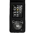 iGadgitz Black Leather Case for Sony Walkman NWZ-E384 with Detachable Carabiner + Screen Protector
