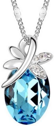 Alvdis Fashion Jewelry Butterfly Stone Style Sterling Swarovski Crystal Pendant Necklace, 16", Blue