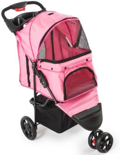 Pet Stroller Cat Dog 3 Wheel Walk Jogger Travel Folding Carrier PINK Outdoor