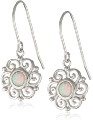 Sterling Silver Swirl with Simulated Diamond Center Drop Earrings