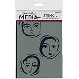 Ranger Dina Wakley Media Stencil, 6 by 9-Inch, Moon Faces