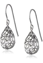 Sterling Silver Pear Dangle Earrings Filigree Rhodium plated