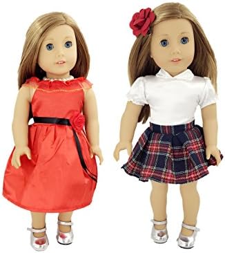 5 pcs Doll Clothes Outfit sets plus Shoes for American Girl Dolls: School Girl Style Outfit and Modest Prom Dress