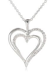 Sterling Silver Diamond Double Heart Pendant Necklace (0.03 cttw, I-J Color, I3 Clarity), 18"