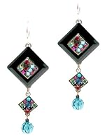 Firefly Sterling Silver La Dolce Vita Elaborate Mosaic Swarovski Crystal and Czech Bead Dangle Earrings in Midnite Blue