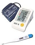 EastShore Upper Arm digital blood pressure monitor 120 memory in 2 group ,Irregular Heart Beat detector, Jumbo LCD, bonus digital thermometer