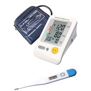 EastShore Upper Arm digital blood pressure monitor 120 memory in 4 group ,Irregular Heart Beat detector, Jumbo LCD, bonus digital thermometer