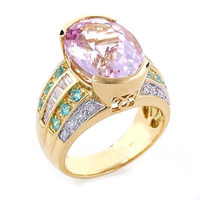 18K Rose Gold Kunzite, Paraiba & Diamond Ring