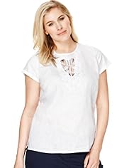 Plus Pure Linen Crochet T-Shirt