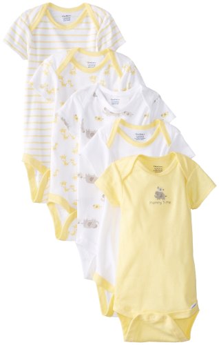 Gerber Unisex-Baby Newborn 5 Pack Variety Onesie Brand - Animals, Yellow, 6-9 Months