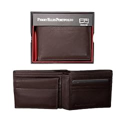 Perry Ellis Pebble Grain Leather Wallet ~ Dark Brown