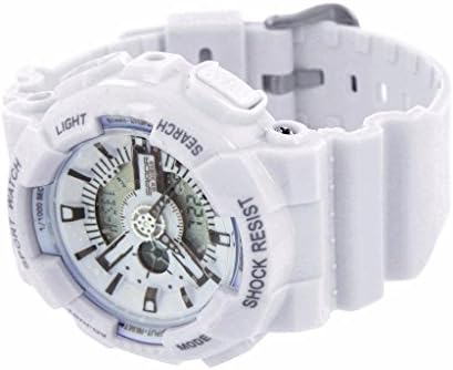 Mens All White Shock Resistant Watch Digital Analog Silicone Band With Light