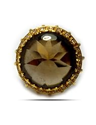 18K Yellow Gold Handmade Ring With Natural Smoky Quartz And Diamonds - 0.23ct (Ring Size 6 )