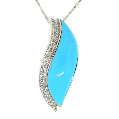Marquise with a twist! .925 Sterling Silver Pendant w/Turquoise & White CZs.