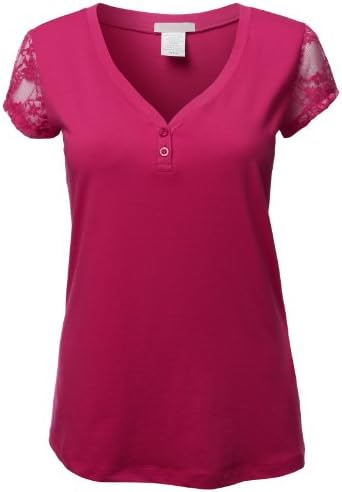 Doublju Plus Womens Basic Short Sleeve V-Neck Henley T-Shirt Plus Size