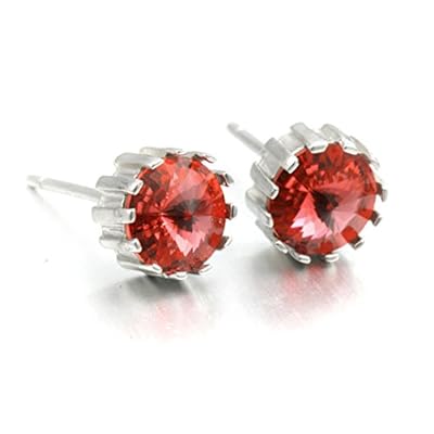 Nice Buckeye Silver-tone Red Diamond Studded Pretty Sparking Stud Earrings