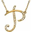 14k Yellow Gold Pretty P Initial Diamond Necklace