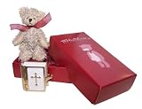 Very Special Christening Gift / Confirmation Gift - Beige Christening Teddy with Metal Covered Miniature Bible Containing the 4 Gospels. Free Gift Card and Message Service.